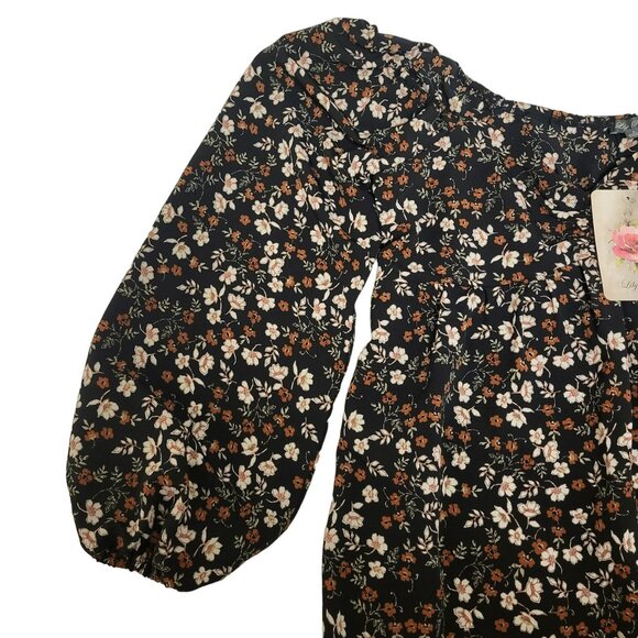 Lily Rose Long Sleeve Cinch Front Baby Doll Dress Black Floral Juniors Small S - Picture 5 of 16